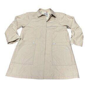 London Fog Tan Long Trench Coat Designed Liner 14R Womens Lined Mid Length Beige